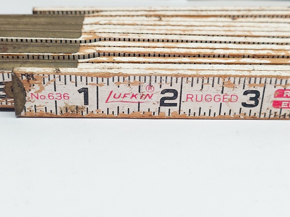 Lufkin No. 636 72" ruler Red End Brick Mason's Wood Folding Spacing vtg